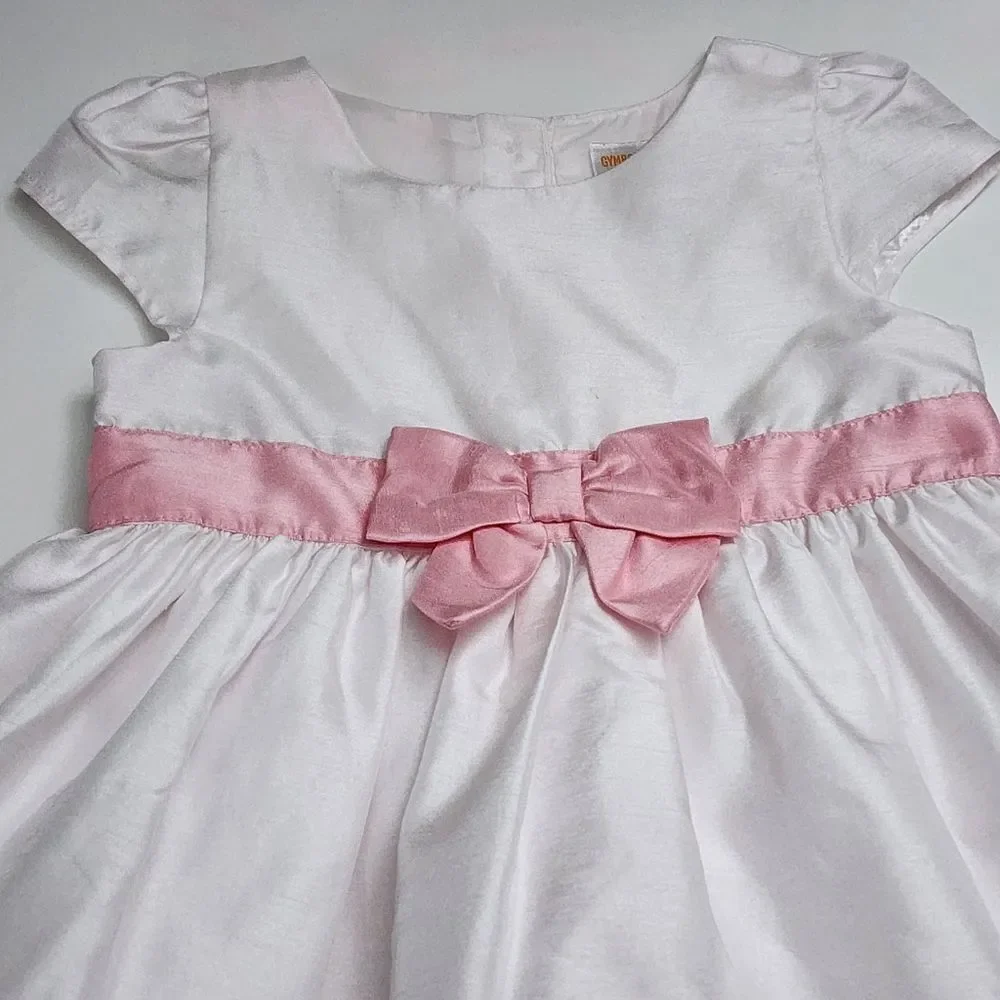 Girls Gymboree White & Pink Pastel Colors Striped Elegant Bow Dress Size 5t